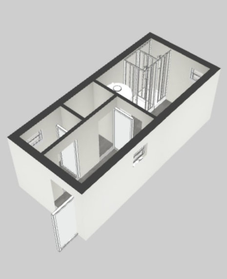 Contenitore sanitario 6,06 × 2,44 m – 2 docce, 2 WC, 2 orinatoi, 5 lavabi - immagine 13